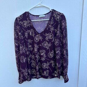 Calvin Klein Womens V-Neck Long-Sleeved Blouse